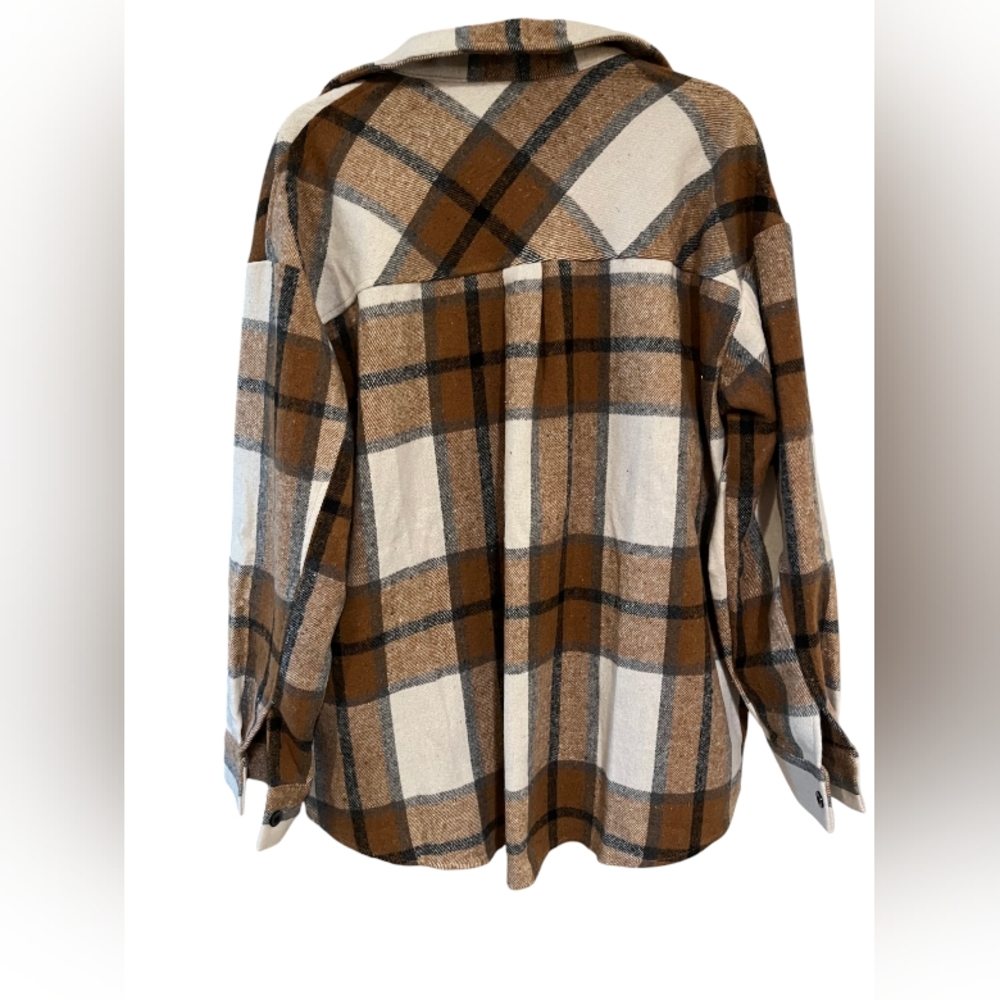 Automet neutral plaid flannel shacket sz XL NWT - Picture 2 of 2